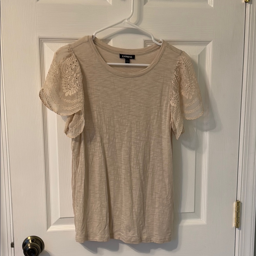 Express Cream Top with Lace Sleeves